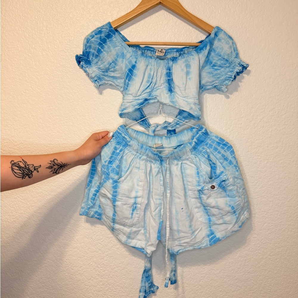 Light Blue Tie-Dye Two-Piece Women's Dress Set